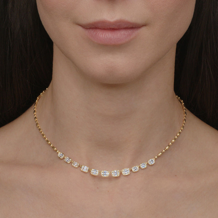 Sunburst Graduated Line Necklace with Emerald Cut Diamonds