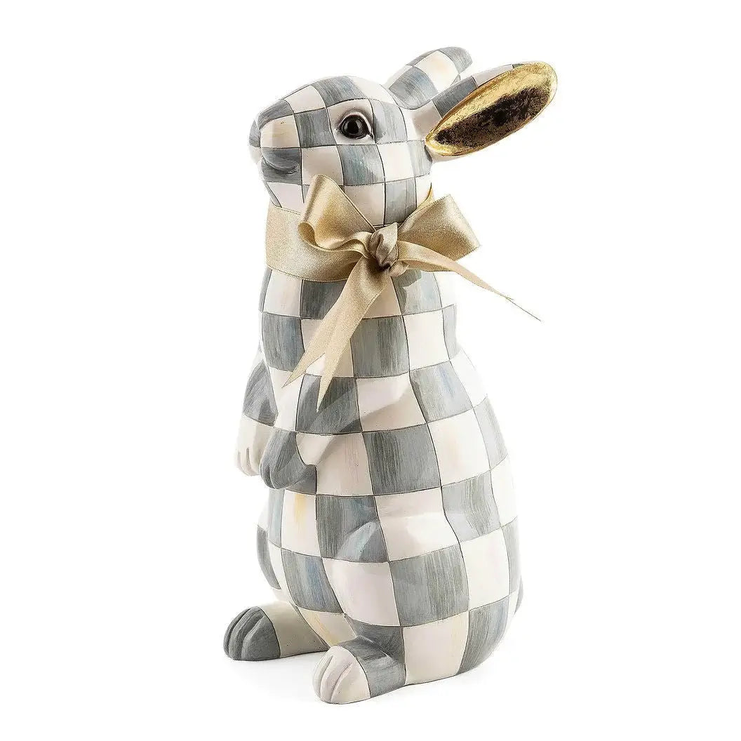 Sterling check bunny made of resin and poly ribbon. 4" wide. 10" tall. 5.5" deep.