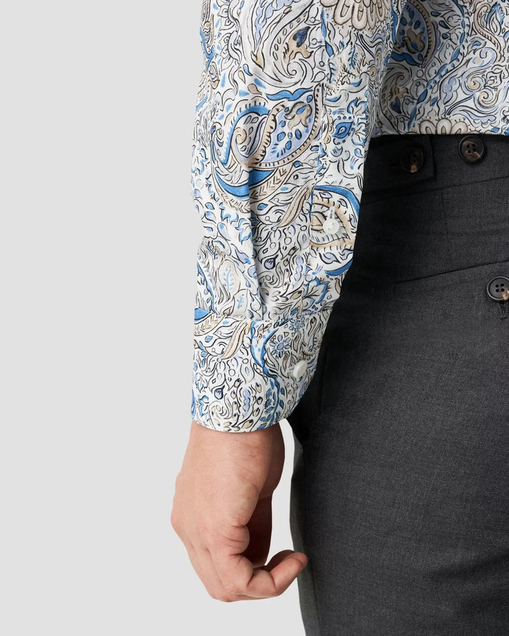 Mid Blue Paisley Print Fine Twill Contemporary Fit Shirt