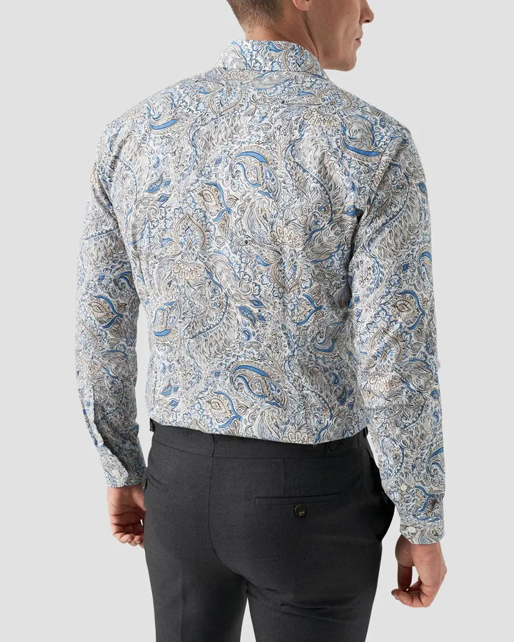 Mid Blue Paisley Print Fine Twill Contemporary Fit Shirt