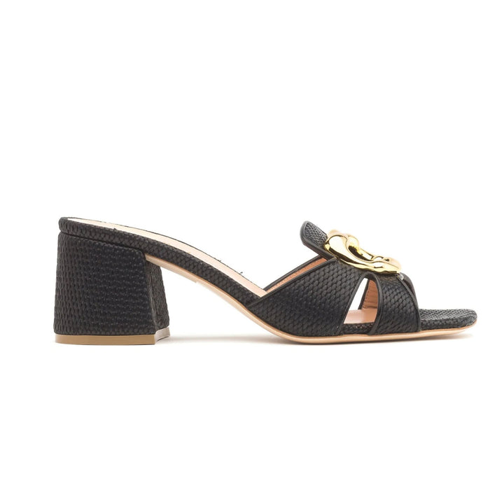 Cicely Black Raffia Block Heel