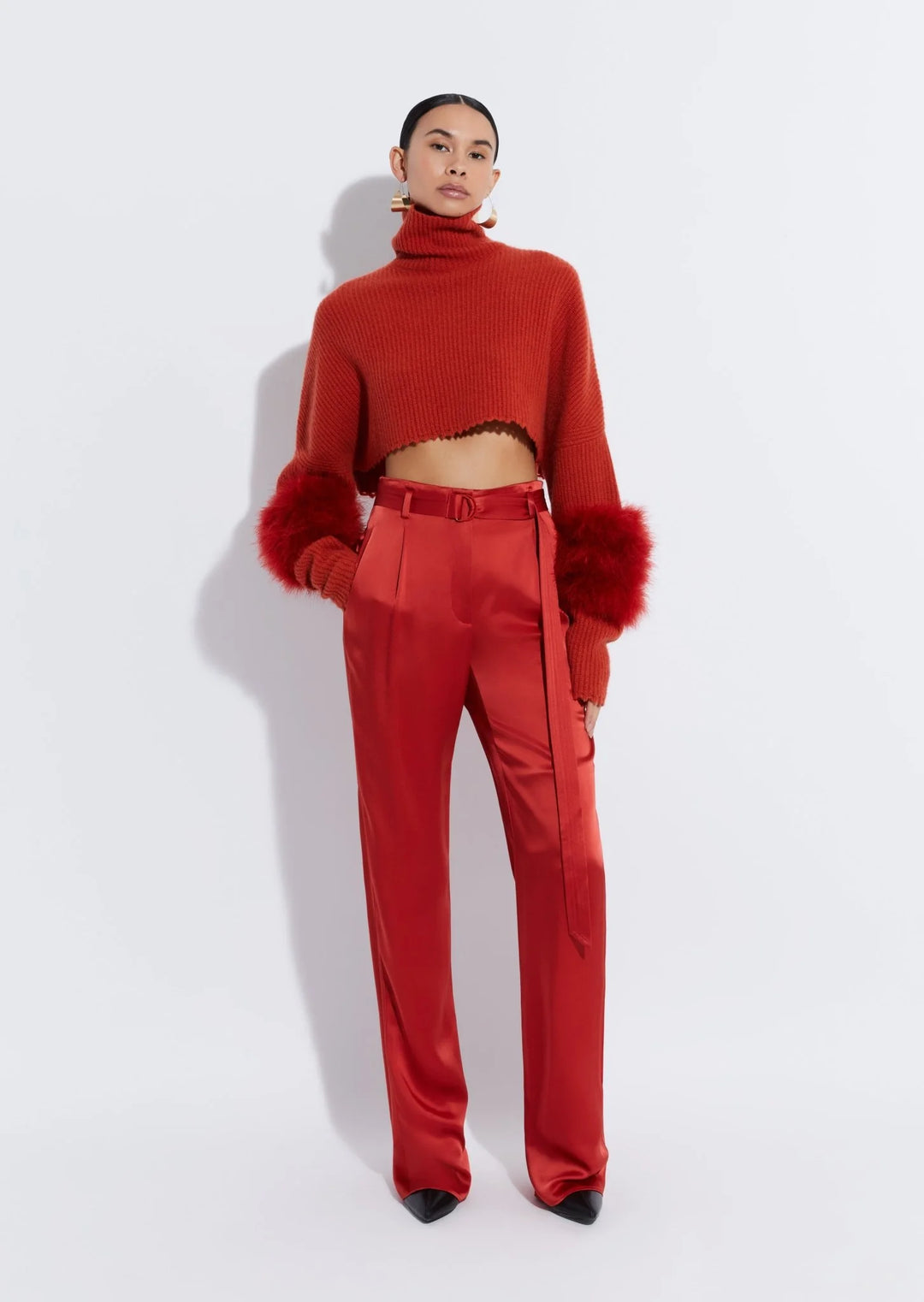 Doubleface Satin High Waisted Belted Pant