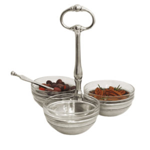 pewter and glass trio set