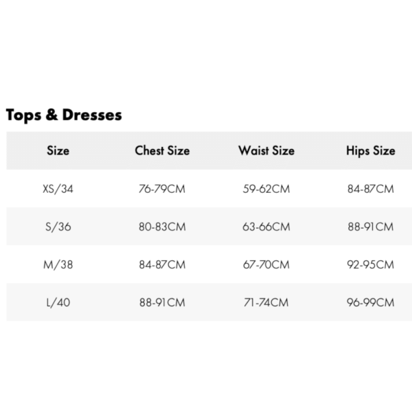 zadig tops and dresses size chart