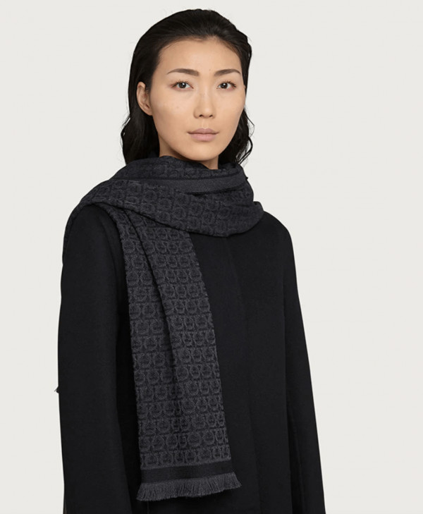 The Gancini Scarf in Black and Charcoal