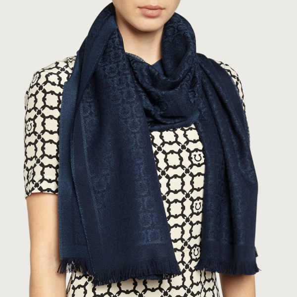 The Gancini Scarf in Denim and Navy