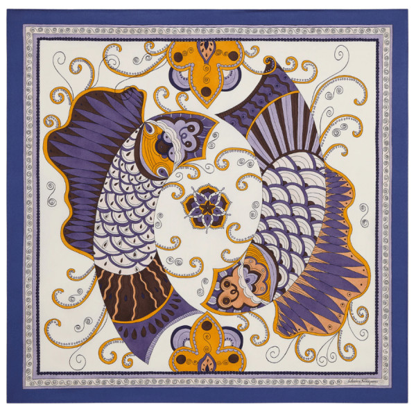 Kites Print Silk Foulard in Latex Purple