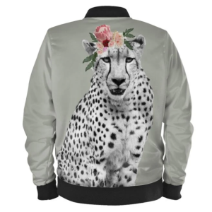 Cheetah with Floral Crown Bomber Jacket