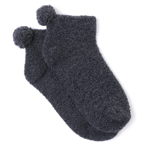 Cozy Chic Pom Pom Ankle Socks in Black