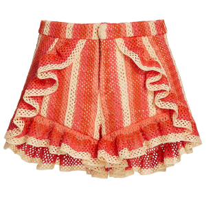 Striped Crochet Ruffle Hem Shorts