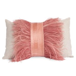Ostrich Trim and Natural Linen Pillow
