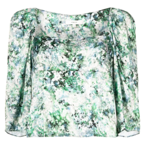 Painted Floral Draped Long Sleeve Square Neck Top