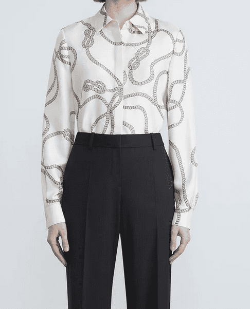 Knot Rope Print Silk Twill Covered Placket Blouse