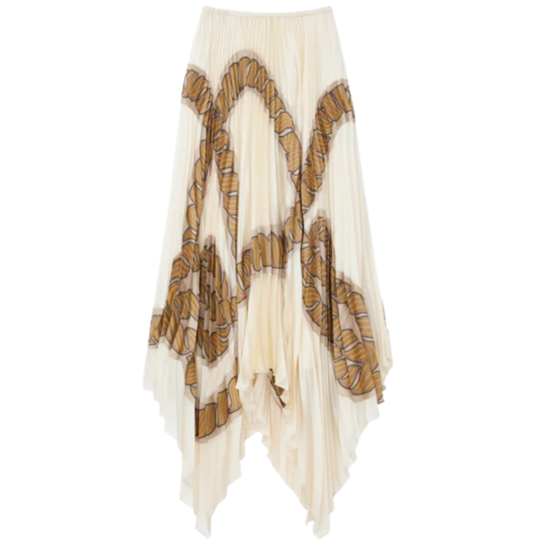 8 Knot Rope Jacquard Plissé Handkerchief Skirt in Buff Multi