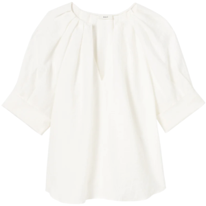 Carey Cut-Out Front Pleated Short Puffed-Sleeve Blouse