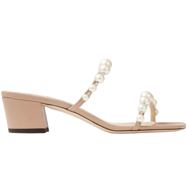 Amara 45 in Ballet Pink Nappa Leather Mules with Pearl Embellishment