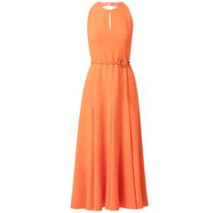 Fit-and-flare Belted Midi Dress In Orange