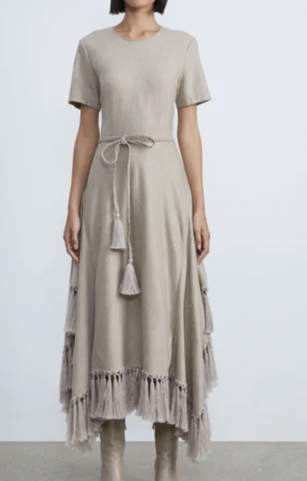 Wool-Cashmere Flannel Tassel Handkerchief Dress