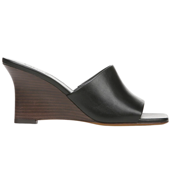 Pia Leather Wedge Sandals in black