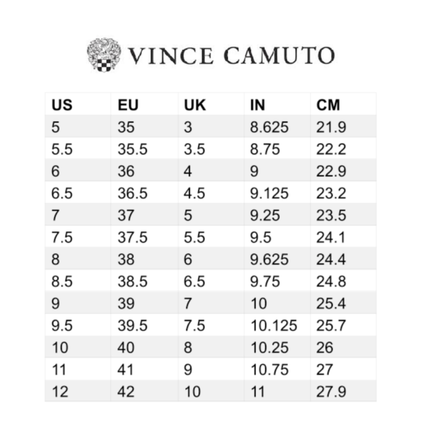 Vince Camuto shoe size guide