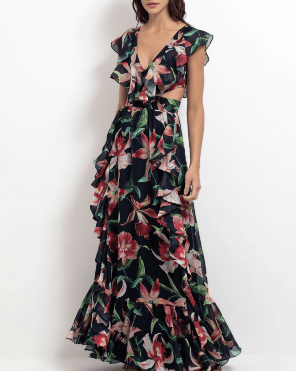 Laelia Ruffle V-Neck Maxi Dress