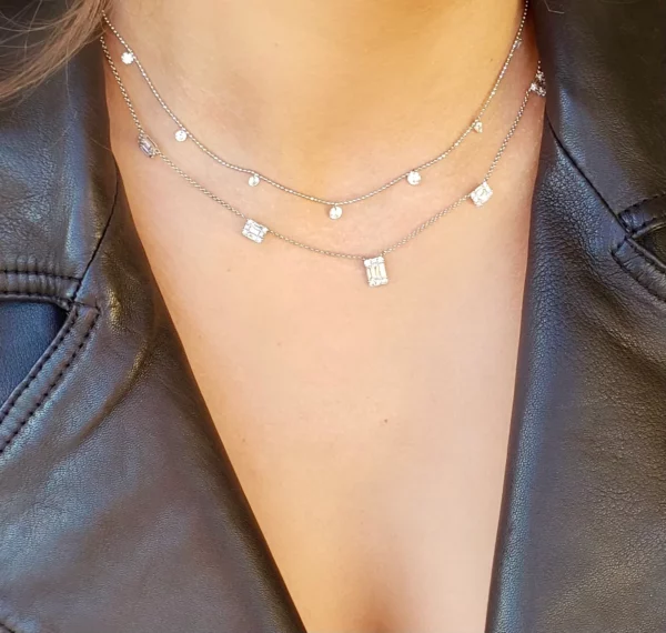 Small Floating Diamond Necklace White Gold