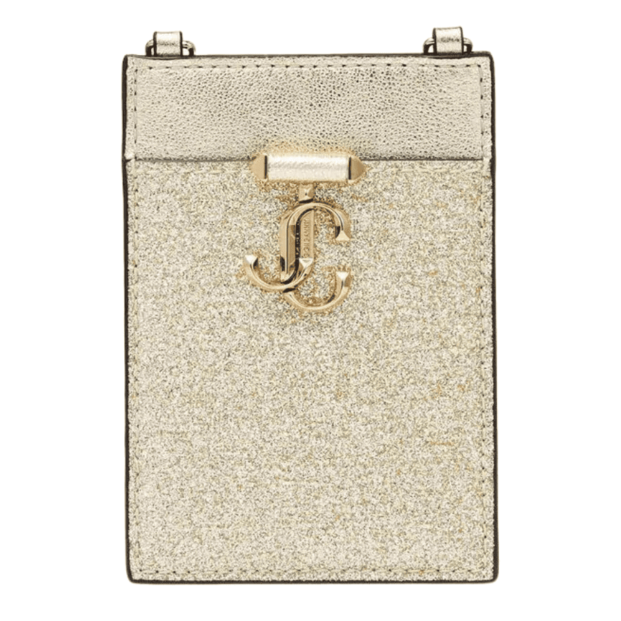 Jimmy Choo Varenne Metallic Patent Wallet with Chain Strap Gold