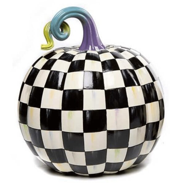 Our Large Fortune Teller Courtly Check® Pumpkin will mystify you with its MC style. It features hand-painted Courtly Check, topped with a colorful ombre stem. Put this gorgeous gourd on display right through Thanksgiving.