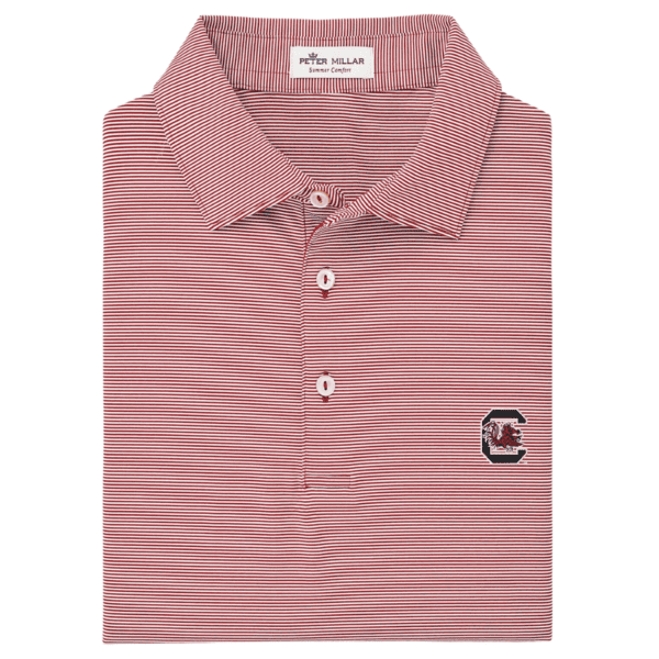 Gear-up for the big game in the South Carolina Jubilee Stripe Performance Polo. This style is lightweight, breathable, quick-drying and stretches four ways for maximum comfort. An exceptional gram weight in the fabric prevents torque during activity. Styled with a Sean self-fabric collar, three-button placket and your school's logo at the chest. This is what winning looks like.