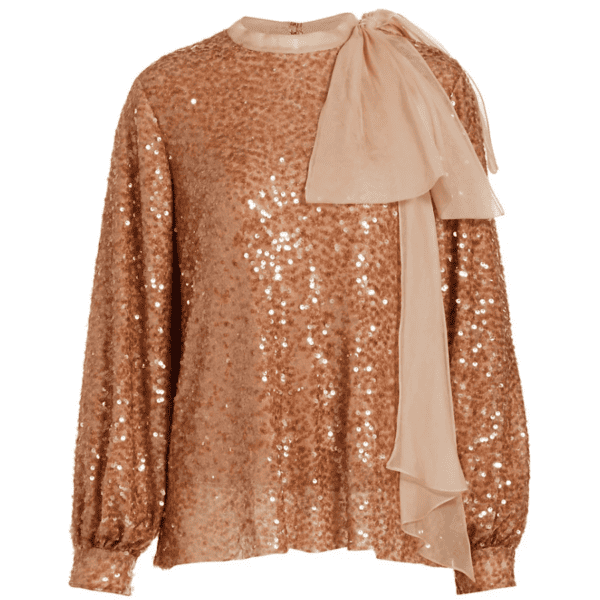 Covered in scattered sequins with a sheer finish, Sachin & Babi’s Marlena Top is designed with an oversized organza bow at the neck.