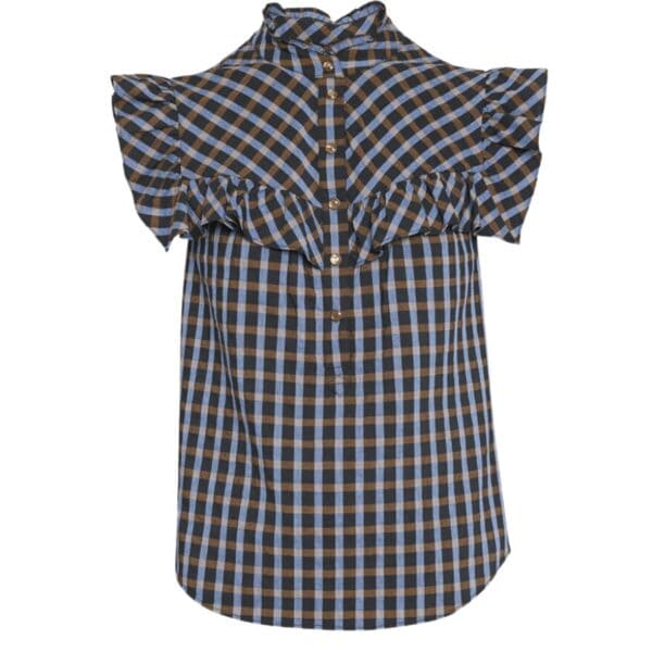Veronica Beard Jeans "Kyle" plaid cotton-poly top featuring a stand collar.