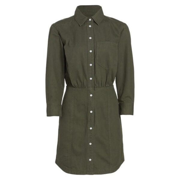 Veronica Beard's Keston dress is crafted of cotton twill and boasts shirt-inspired detailing. This style is complete with silvertone snap buttons and a rounded hem.