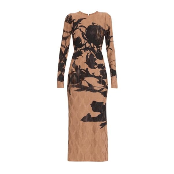 Jason Wu Collection's pleated long-sleeve maxi dress is decorated with a large floral shadow print. Boasting mixed-media styling, the look features a layered peplum waist.