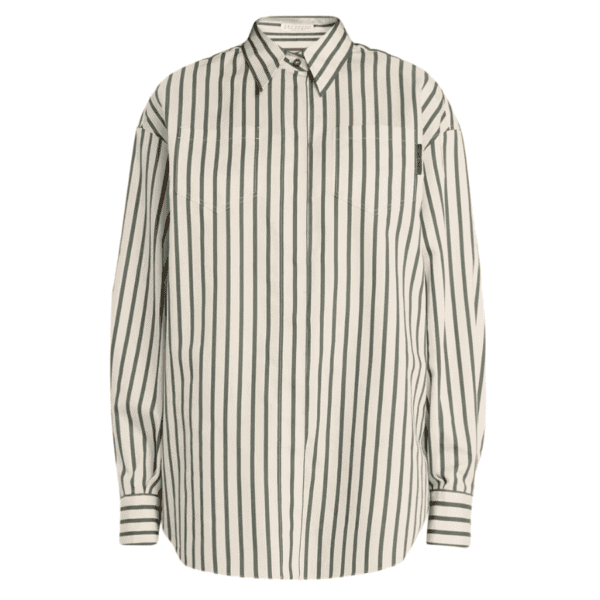 Brunello Cucinelli poplin striped button-front blouse with a monili tab detailing at the pocket Point collar