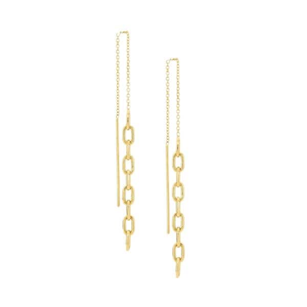 From the Heavy Metal Collection this sleek 14K-yellow-gold earrings feature a square chain and wire threader silhouette.
