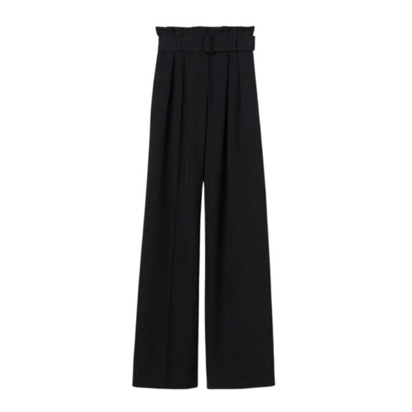 The Shayna Pant is crafted of our signature suiting fabric in timeless black. This pleated wide-leg silhouette features a high-rise belted waist with gathering and slash pockets.