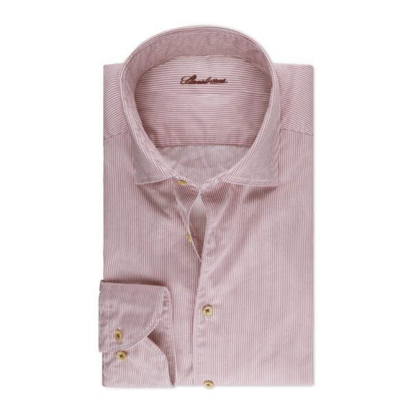 Moderate cut away collar, No.72. Single Cuff. Striped pattern. Twofold Super Cotton, Twill. Mother of pearl buttons.