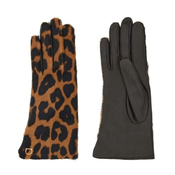 Sophisticated and edgy, these gloves showcase leopard-print pony hair on the upper side and contrasting soft nappa leather on the lower side. A small golden Gancini detail adds a personalized touch to the design. Wrist-length.