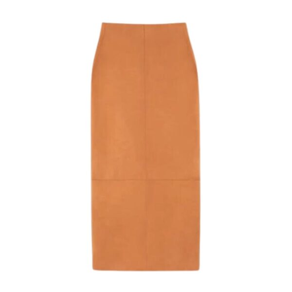 Embodying the House's understated luxury, this streamlined pencil skirt is meticulously tailored from exceptionally rich and supple Italian nubuck suede. Precision cut with a slim fit that tapers to a midi hem, the contouring, high-waisted design is finished with a clean side zip and back buckle tab—a nod to the House's utilitarian codes.