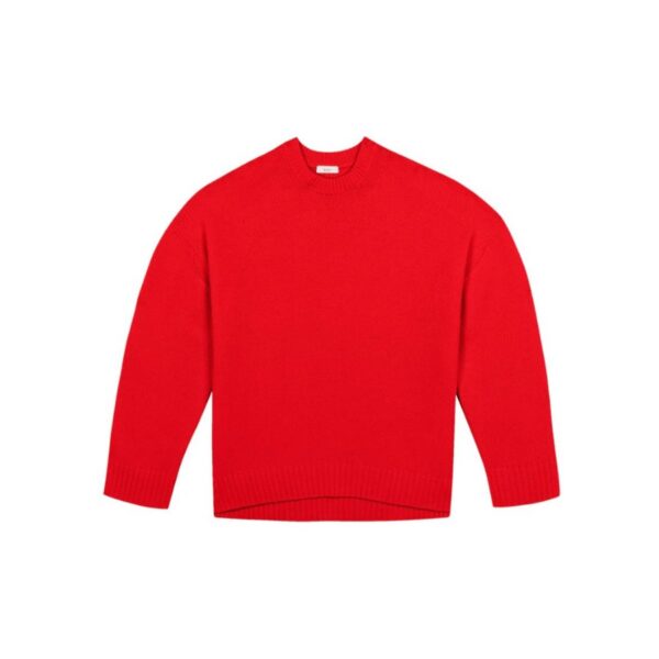 The Ayden Sweater is knitted from a woolen cashmere blend in a vibrant red shade. This classic silhouette is designed for an oversize fit, with a round neckline, long sleeves with dropped shoulders, and ribbing at the cuffs and hemline. A center stitched detailing down the back completes the look.