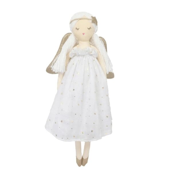 New celestial angel...beautiful star muslin dress, gold wings. Perfect for play and room decor. Celestial Angel Doll 28".