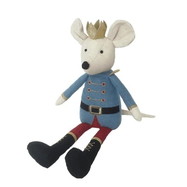 It's that time of year, and our signature King Mouse Doll is the perfect accent to any home at the holidays. Adorned in French Blue and red suit, he is perfect for shelves, and mantles. King Mouse Shelf Sitter 18 in / 45.75 cm.