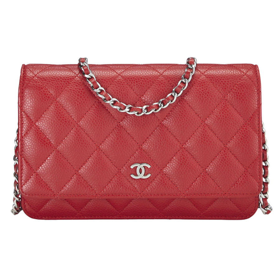 Chanel red caviar WOC wallet of chain original leather version