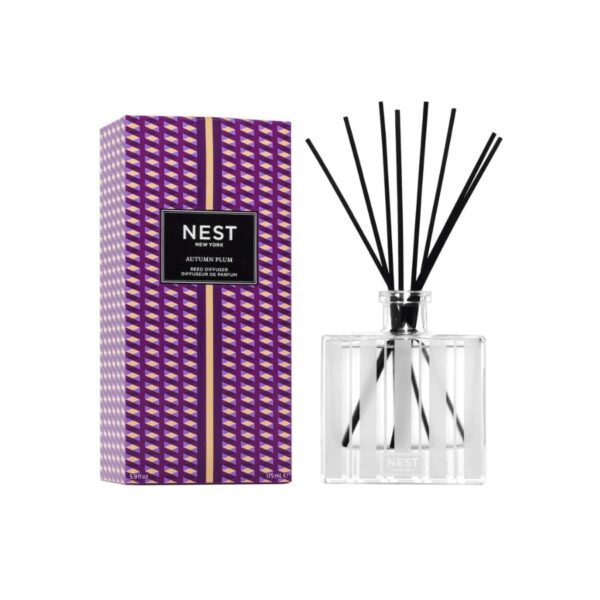 This Autumn Plum diffuser captures the sweet, woody aroma of freshly fallen autumn leaves with wild plum and cinnamon wrapped in the warmth of patchouli leaf and cashmere wood. Housed in a glass vessel etched with elegant, frosted stripes and includes 8 all-natural rattan reed sticks. 5.9 fl oz | 175 ml. Expertly crafted with the highest quality fragrance oils, this Reed Diffuser releases an exquisite scent slowly and evenly into the air for approximately 90 days, delivering continuous fragrance, uninterrupted.