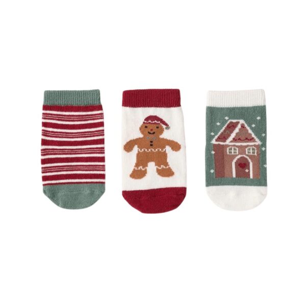 Made with the softest mix of cotton, nylon, polyester, and spandex, this baby sock set features modern designs with a useful no-slip feature. Designs are thoughtfully designed to lay flat across the front of foot for visibility while baby is laying down. Complete your baby gift set with these adorable, newborn necessities. Fits babies 0-12 months. Pack of 3. Presented in a gift box. Cotton, nylon, polyester, and spandex blend. Non-slip bottom. Machine wash cold, Do not bleach, Tumble dry normal low heat, Iron low.