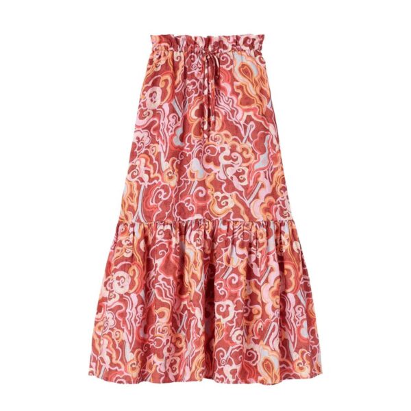 The Francis Skirt is crafted of A.L.C.'s linen fabric in an abstract clay floral print. This maxi silhouette features an elasticized drawstring waist, voluminous tiered skirt, and pockets. 100% Linen. MACHINE WASH COLD OR DRY CLEAN. ONLY NON CHLORINE BLEACH WHEN NEEDED. LAY FLAT TO DRY. COOL IRON IF NEEEDED. Not Lined. Pull On. Length 36 1/2". Model is 5'10.5" Wearing Size 4. Bust 31 1/2" Waist 25" Hips 36".