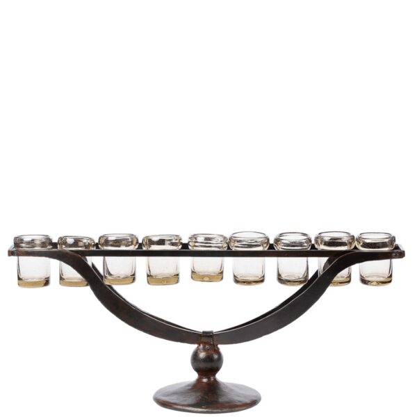 A line of light supported by gracefully forged outstretched arms, criss-crossing and coming to point atop a solid iron balin. Elegance from all angles. Dimensions: 28" x 8" x 13". Care instructions: Clean with a soft dry cloth.
