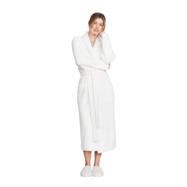 The CozyChic® Solid Robe provides luxury with a doubled shawl collar, front placket, and side loops for a belt. Complete with front patch pockets, this robe is sure to provide maximum comfort and convenience. Model is 5' 7" and is wearing a size 1. 100% Polyester Microfiber. Machine wash cold in the gentle cycle. Lay flat to dry or tumble dry low. Steam or cool iron if necessary. For best care, do not use bleach, dryer sheets, or fabric softener.