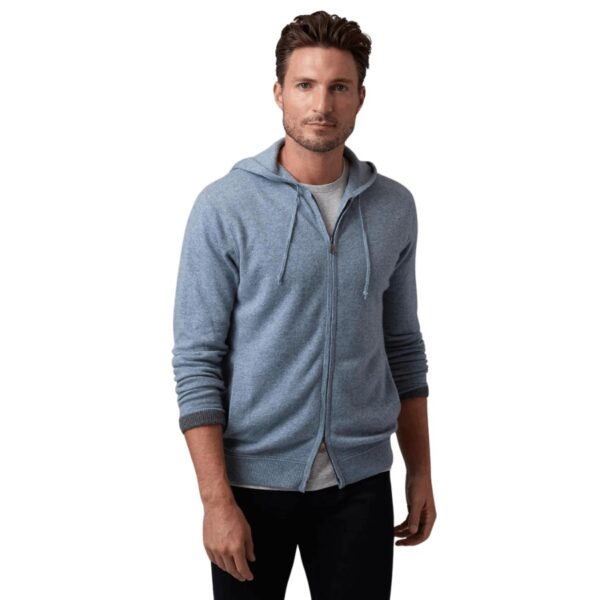 Lightweight cashmere hoodie. Luxuriously soft feel. Stylishly designed with a double zipper. 100% Cashmere.