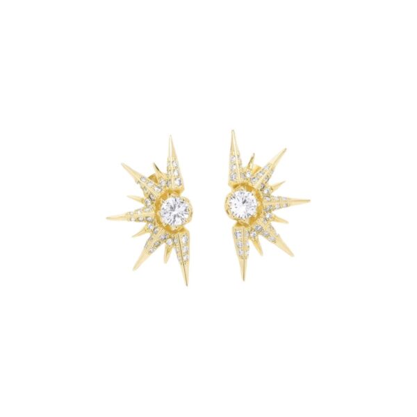 Gabriella is THAT friend—the one who brings out your wild side. Inspired by their best-selling Gabriella Spike Earrings the 18K gold and silver plated Gabriella Sunburst Stud Earring are the perfect day to evening look. Length: 1”. White CZs. Sold as pair. SKU: E3760.